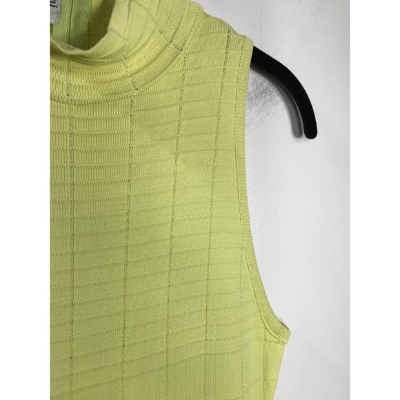 Vintage Liliane Romi Zelda Dress Bodycon Lemon Yellow Ribbed Knit Midi Spring - Picture 2 of 9